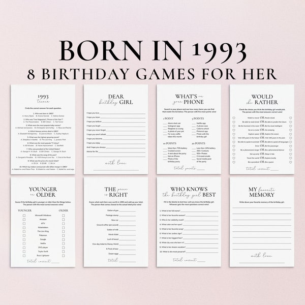 Born in 1993 31st Birthday Games for Woman Fun 31 Birthday Party Games Turning 31 Birthday Ideas for Her 31st Birthday Wish Cards Women PP2