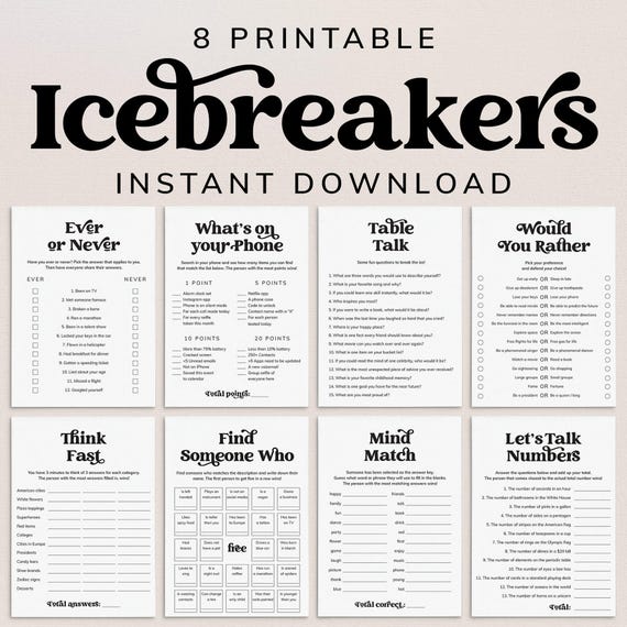Icebreaker Games Printable Conversation Starters Icebreaker Bingo Get To Know You Games Games for Group Get Together Party Mingle Games MV1