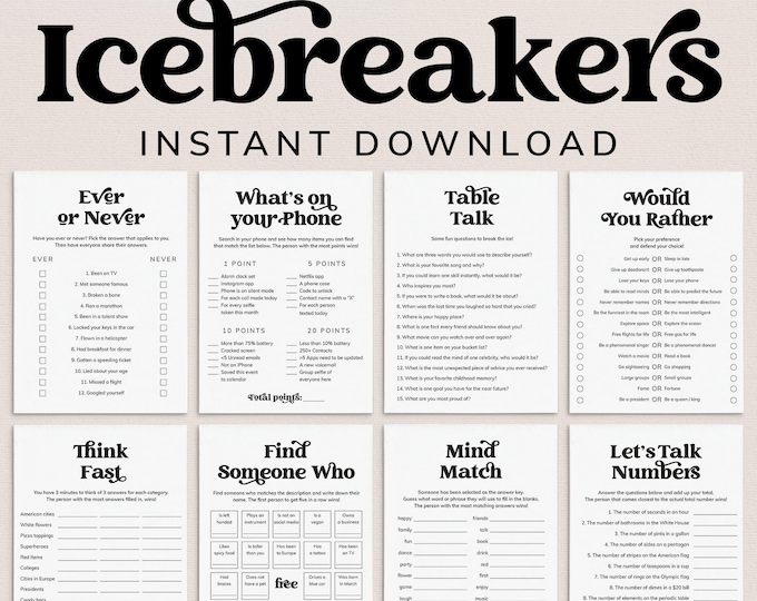 Ice Breaker Games Bundle Printable Icebreakers Dinner Party Games Get ...