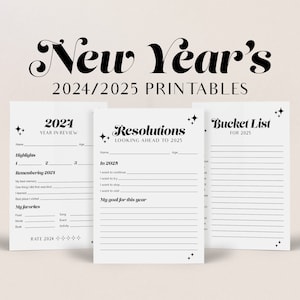 Retro Minimal New Year's Printables Groovy New Year's Cards New Years Resolution Printable NYE Activities Kids and Adults New Years Day GP1