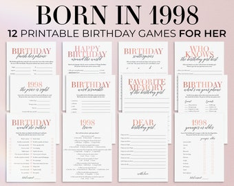 26th Birthday Games for Her Born in 1998 Birthday Party Games Girl Birthday Games 26 Birthday 1998 Trivia 90s Party Decor Rose Gold MB2