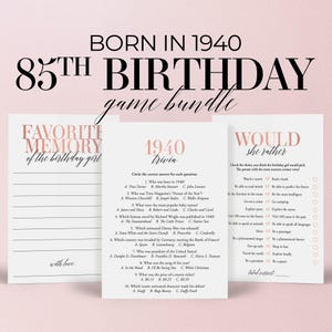 85th Birthday Games for Women Printable Born in 1940 Birthday Party Games 85th Birthday 1940 Trivia Turning 85 Birthday Woman 85th Party MB2
