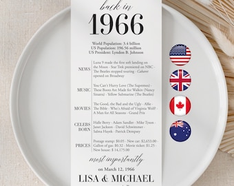 60th Anniversary Party Decorations 60th Anniversary Dinner Cards 60th Married in 1966 Table Cards 60th Party Anniversary Gift Back in 1966