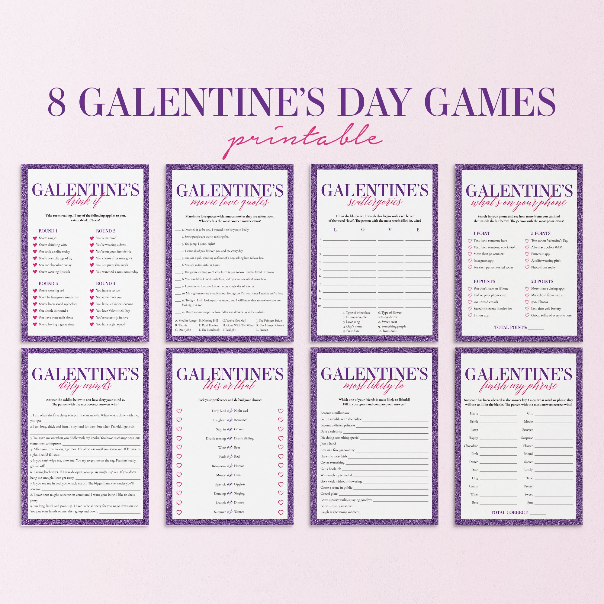 Galentines Day Games Bundle Printable Galentines Day Party - Etsy