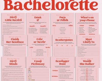 Pink and Red Bachelorette Game Bundle Printable Retro Bachelorette Games Fun Bach Party Ideas Dirty Hens Night Pink Hen Party Games PDF PV1
