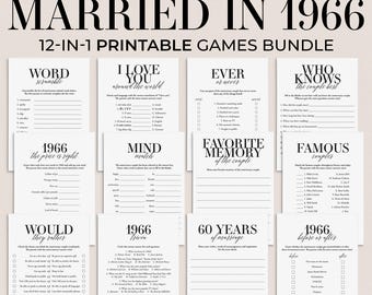 60th Anniversary Games Printable Married in 1966 Games Bundle Diamond Wedding Anniversary 60 Years Married 1966 Party 60 Anniversary MB2