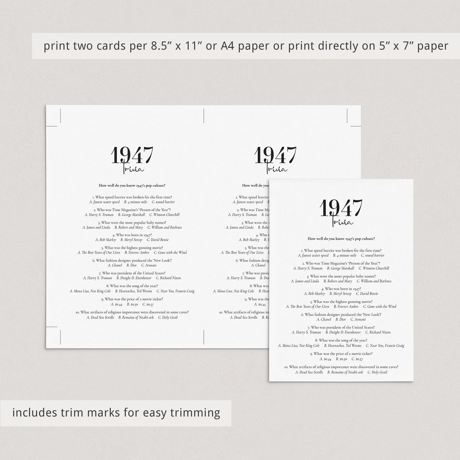 1947 Trivia Printable 75th Birthday Game Born In 1947 Quiz Etsy India 1947 Trivia Printable 75th Birthday Game Born In 1947 Quiz Etsy India