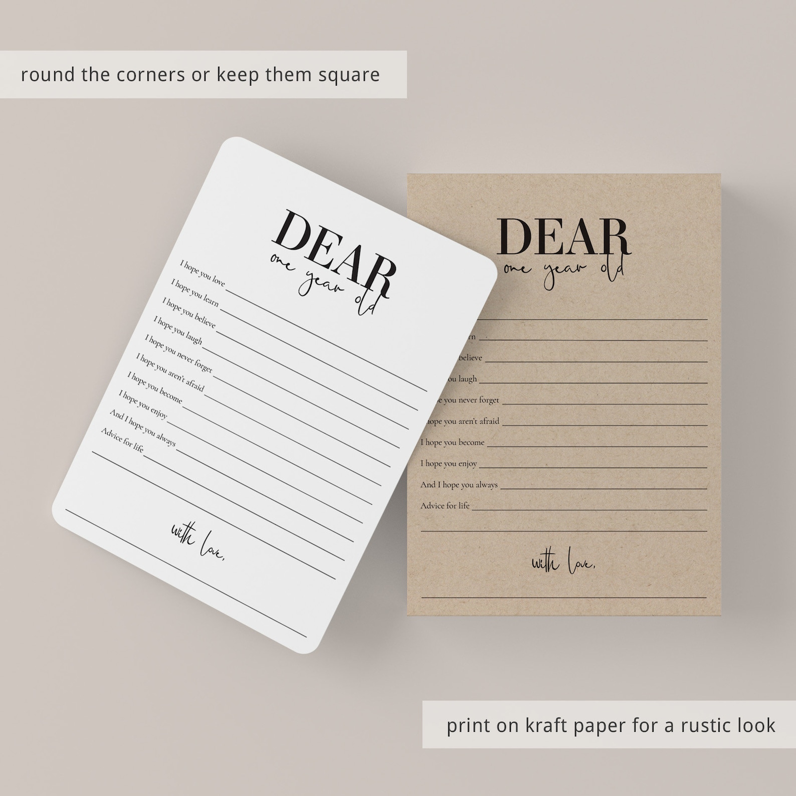 First Birthday Wish Cards Printable Hopes and Wishes for the One Year ...