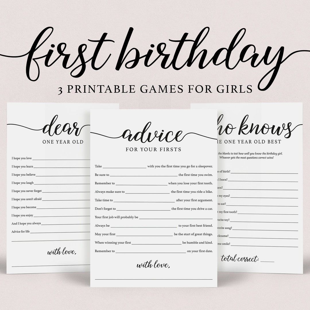 First Birthday Games Printable Girl First Birthday Keepsakes 1st ...