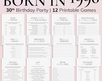 30th Birthday Games Bundle for Her Born in 1996 30th Birthday Party Gift Ideas 30 Birthday Trivia 1996 Price is Right 30 Years Old Woman PP2