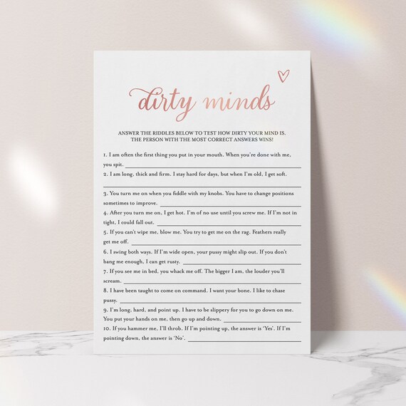 Dirty Minds Printable Bachelorette Game Rose Gold Dirty Minds | Etsy
