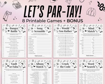 Let's Par-Tay Games Printable Eras Birthday Party Girls Sleepover Games Pop Star Games Showgirl Party Tween Teen 9th 10th 11th 12th 13th TS1