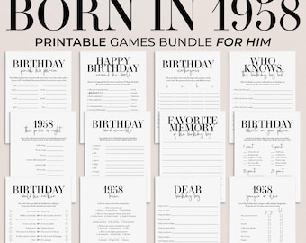 Born in 1958 Birthday Games for Him, 68th Birthday Party Game Bundle, 12 Printable Games MB2