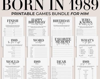 Born in 1989 Birthday Games for Him, 37th Birthday Party Game Bundle, 12 Printable Games MB2