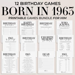 1963 Birthday Games for Men 62nd Birthday Party Games for Him Printable Born in 1963 Games For A Man Turning 62 Party 1963 Trivia Games MB2