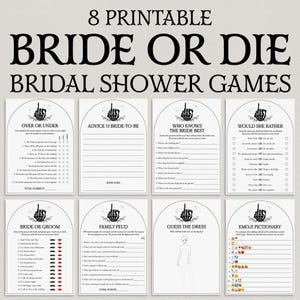 Printable Bride or Die Bridal Shower Games Halloween Bridal Shower Alt Bride Games Black Wedding Shower Till Death Do Us Party Skeleton BD1