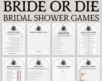 Printable Bride or Die Bridal Shower Games Halloween Bridal Shower Alt Bride Games Black Wedding Shower Till Death Do Us Party Skeleton BD1