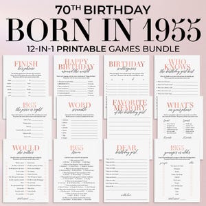 70th Birthday Games for Woman Born in 1955 Birthday Turning 70 Party Games for Her Printable Mom's 70th Birthday Trivia Back in 1955 MB2