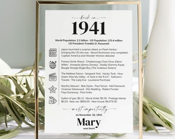 85th Birthday Party Decorations 85th Bday Place Cards Born in 1941 Table Cards 85th Party Birthday Gift for Her or Him Back in 1941 News
