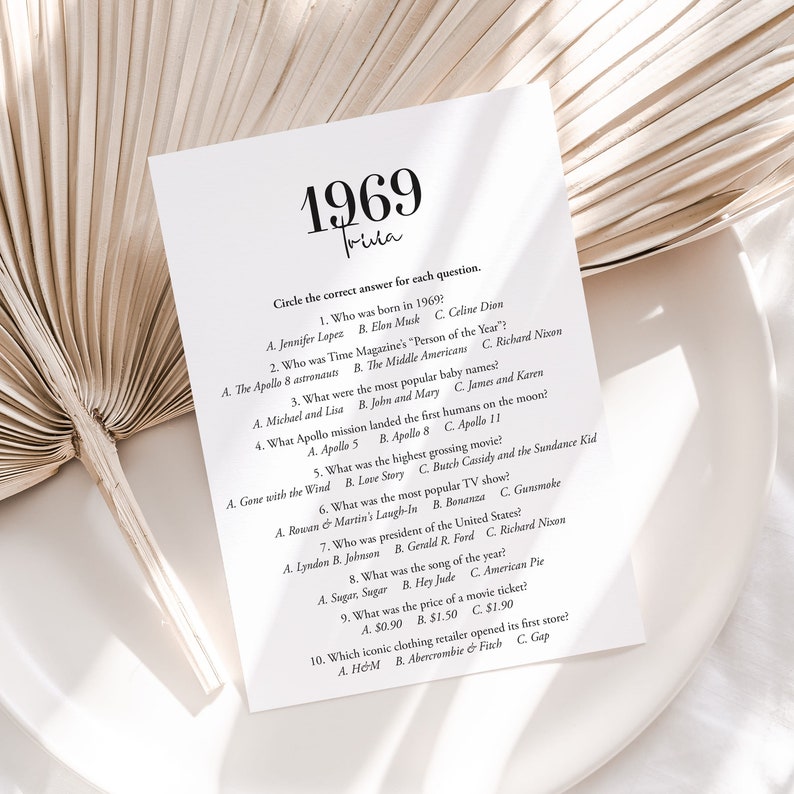 1969 Trivia Facts About 1969 Printable 60s Quiz 57th Birthday Ideas ...
