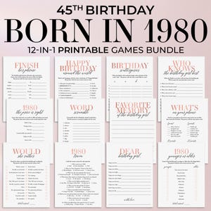 45th Birthday Games for Her Born in 1980 Adult Birthday Games Rose Gold Birthday Party Games for Woman Turning 45 Birthday Wishes Cards MB2