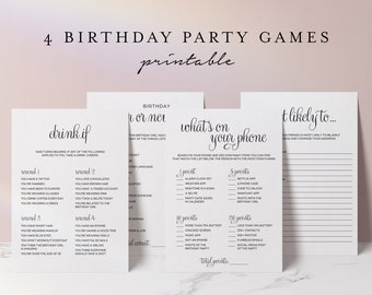 4 Adult Birthday Games For Her Printable Birthday Party Games For Women Fun Birthday Game Package Black And White Games Instant Download CT1