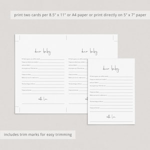 K&ouml;nnte beinhalten: Druckbarer Brief an ein Baby mit Zeilen zum Schreiben. Der Brief lautet "Liebes Baby" und "Mit Liebe". Der Druckbare ist so konzipiert, dass er auf Papier im Format 8,5 x 11 Zoll oder A4 gedruckt und auf eine Karte im Format 5 x 7 Zoll zugeschnitten werden kann.