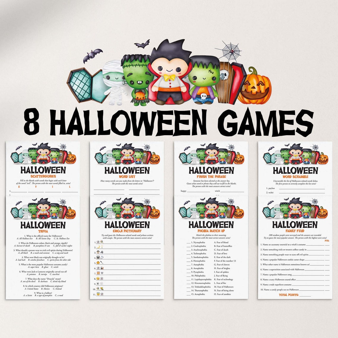 Family Halloween Party Games Bundle Kids Halloween Games to Etsy
