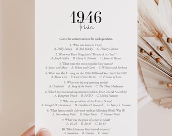 1946 Trivia Printable 80th Birthday Game Born in 1946 Quiz 80 Birthday Party Games 1946 Game 80th Birthday Grandpa Back in 1946 Download MB