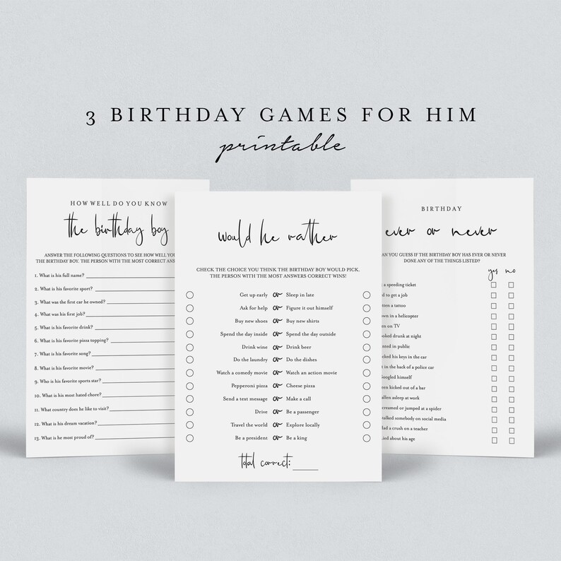 Adult Men Birthday Party Games Printable Simple Birthday Games - Etsy