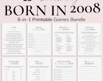 Born in 2008 18th Birthday Games for Her Minimal Birthday Party Games Turning 18 Party 18th Birthday Dinner Party Bday Games for Groups PP2