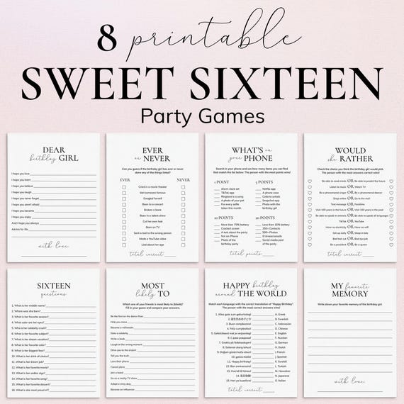 Sweet 16 Games Printable Sweet Sixteen Birthday Party Games 16th Birthday Girl Party Games Fun Sweet 16 Party Activities 16 Birthday PP2