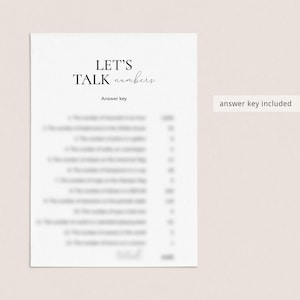 May include: A printable worksheet with the text "Let's Talk Numbers" and "Answer Key" on a white background. The worksheet is blurred, but the text is clear.