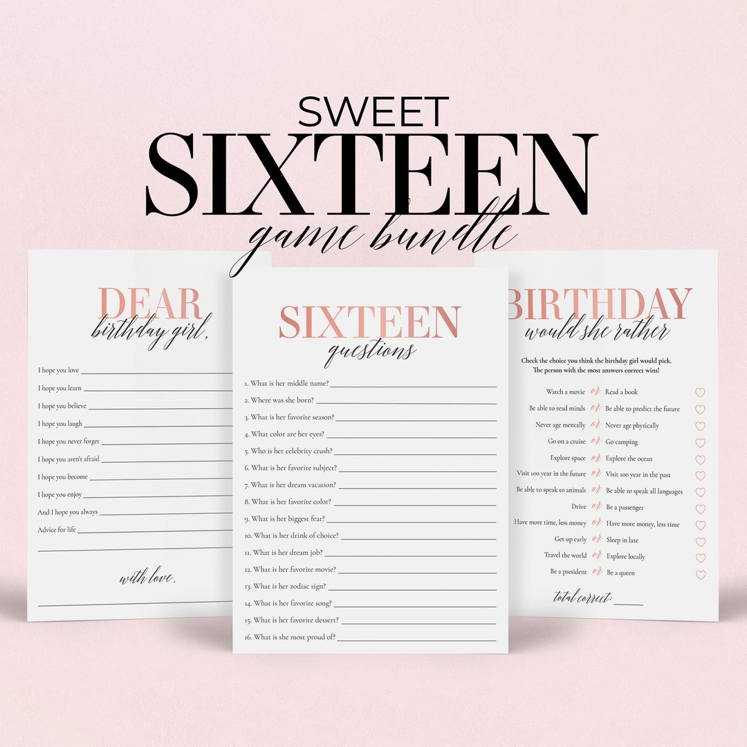 Sweet Sixteen Games Bundle Printable Sweet Sixteen Birthday