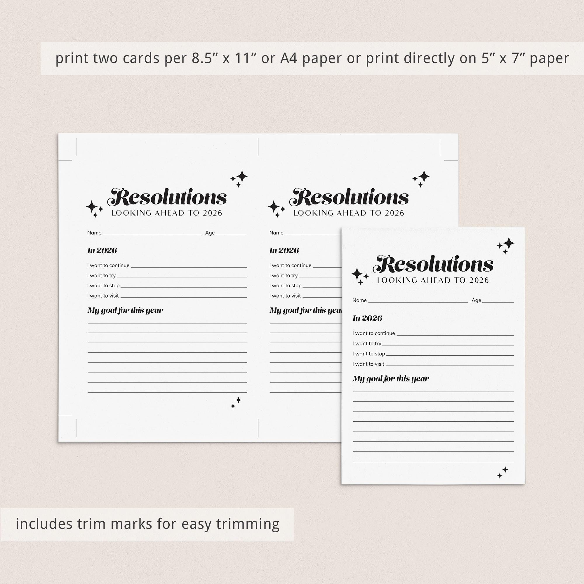 Resolution Card Design 2026 Resolutions Printable Retro New Year Resolution Card Minimalist ...