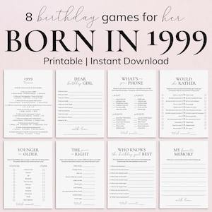 Born in 1999 26th Birthday Games for Woman Fun 26 Birthday Party Games Turning 26 Birthday Ideas for Her 26th Birthday Wish Cards Women PP2