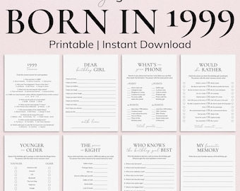 27th Birthday Games for Her, Born in 1999, 8 Game Bundle Printable, Instant Download PP2