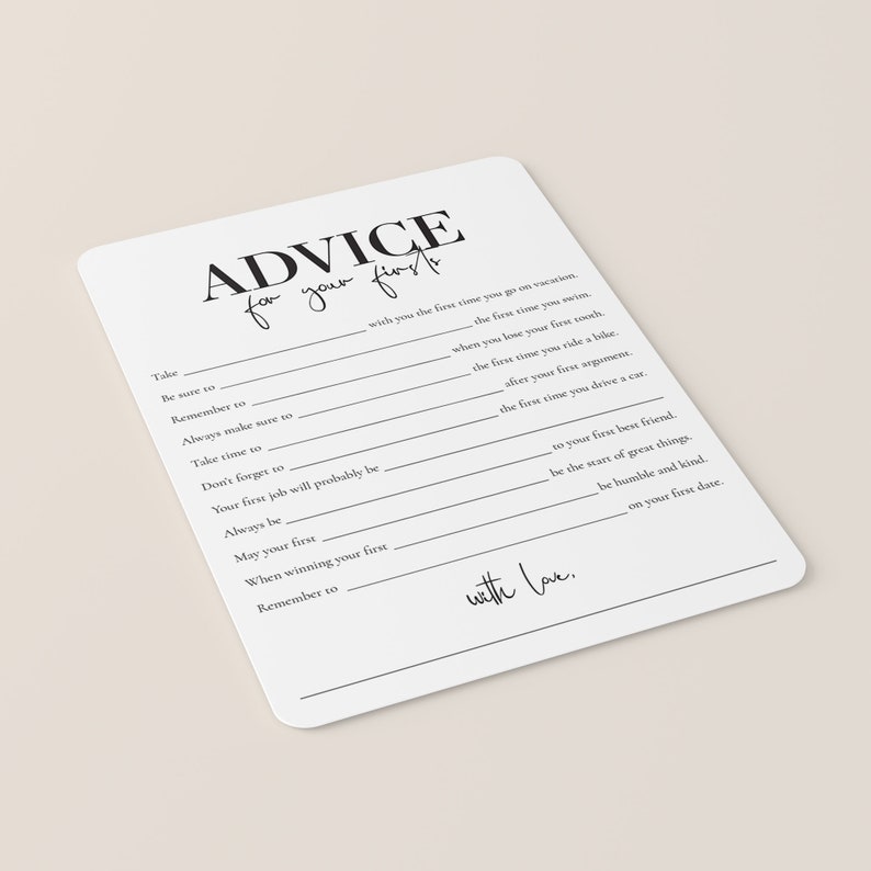 1st Birthday Advice Card Printable Baby First Birthday Party Etsy