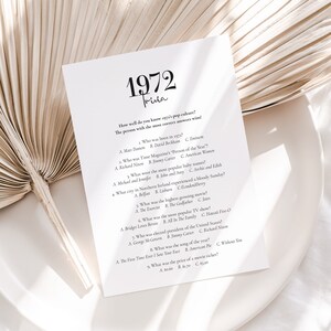 1972 Trivia Printable 70s Quiz 51st Birthday Party Game Back to the 70s ...