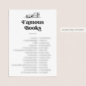 May include: A printable worksheet with the title "Famous Books" and an illustration of a stack of books. The worksheet includes an answer key.
