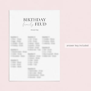 Pode incluir: Um jogo imprim&iacute;vel chamado "Birthday Family Feud" com uma chave de resposta inclu&iacute;da. O jogo &eacute; projetado para um encontro familiar.