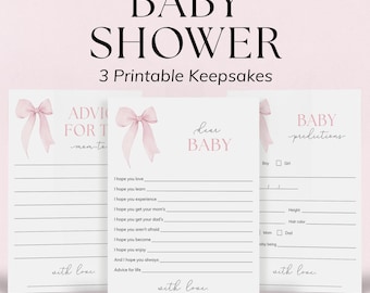 Girl Baby Shower Games Printable Pink Bow Baby Shower Games Coquette Baby Shower Card Baby Wishes Cards Baby Predictions and Advice PDF PB1