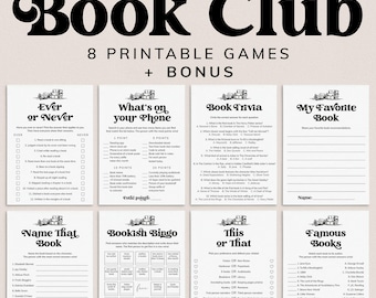 Book Club Icebreakers Printable Book Club Games Book Bingo Book Trivia Quiz Book Lover Games Literary Girl Reading Group Ice Breakers MV1