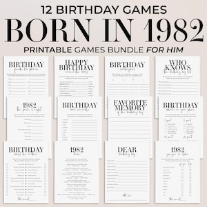 43rd Birthday Games for Him Born in 1982 Mens 43rd Birthday Party Ideas 1982 43 Party Games Black and White Male Birthday Games 1982 MB2