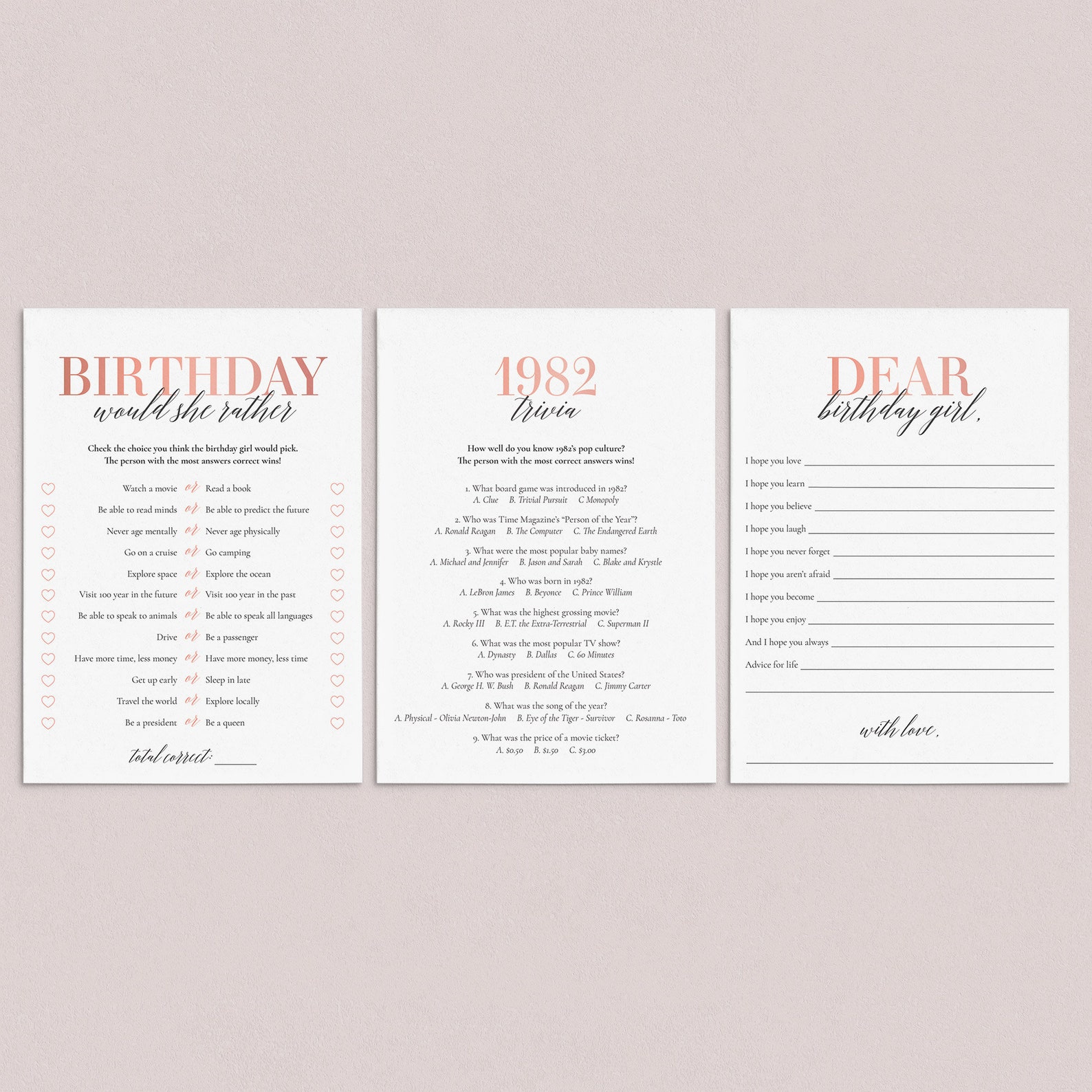 40th Birthday Games for Her Printable Adult Birthday Party Etsy