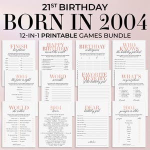 21st Birthday Games for Her Born in 2004 Birthday Games Rose Gold Bday Party Back in 2004 Trivia Y2K Printable 21st Birthday Daughter MB2