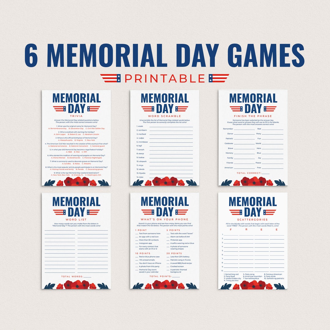 Memorial Day Games Printable Memorial Day Party Game Bundle