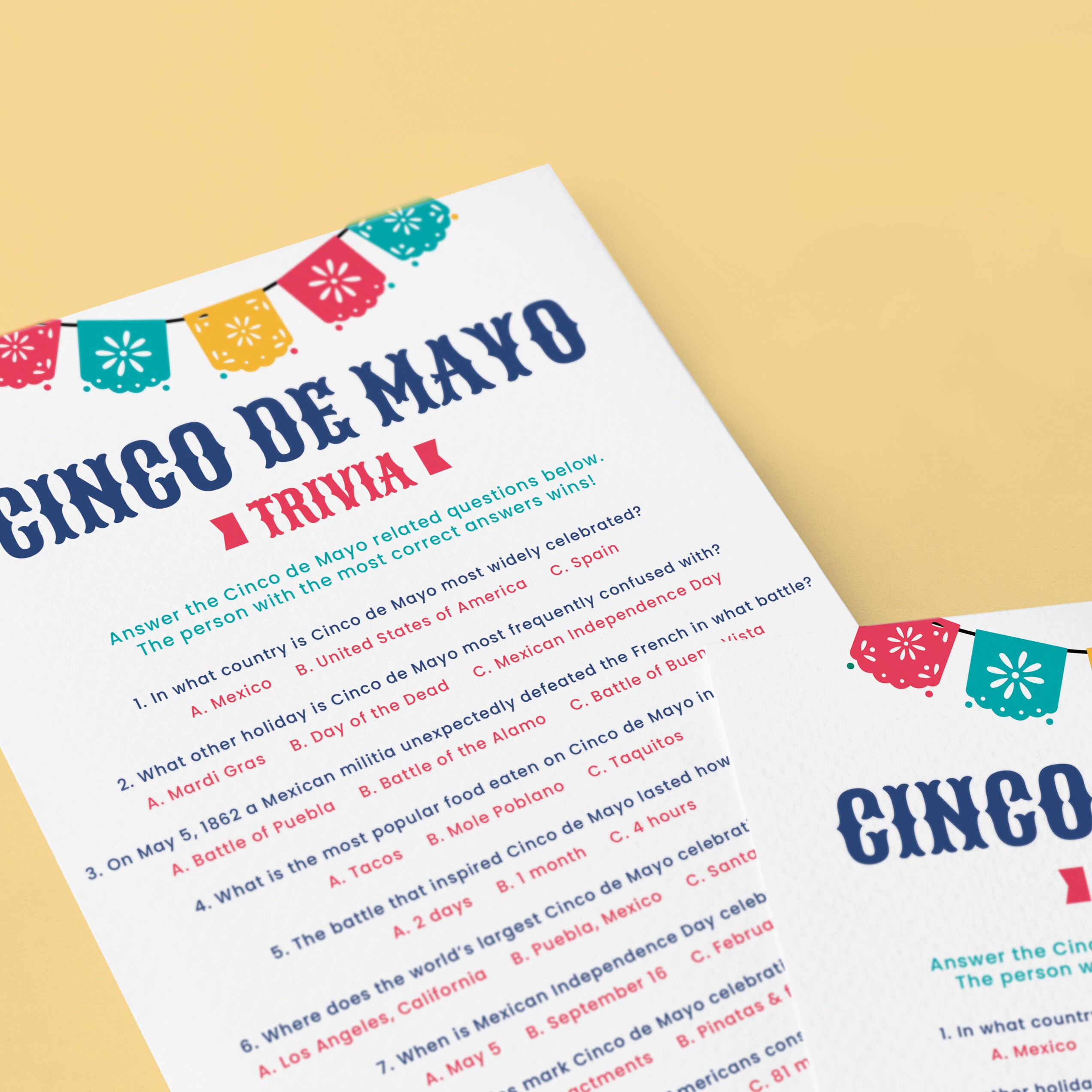 Cinco De Mayo Quiz Printable Mexican Party Trivia Mayo Cinco - Etsy