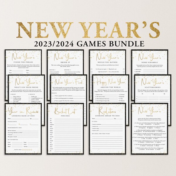 New Years Games Printable New Year's Eve Game Bundle New Year Party Games Family New Years Party Holiday Trivia New Years Kids and Adult BG2