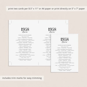 1958 Trivia Printable 65th Birthday Game Born in 1958 Quiz 65th ...